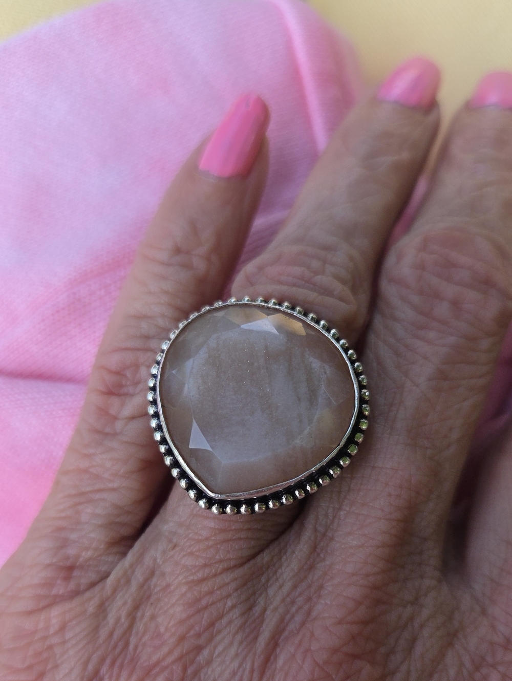 Sale!New! Peach Moonstone,925 sterling silver, ring!